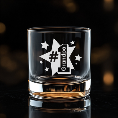 #1 Grandpa Whiskey Rocks Glass - Grandpa Themed Gift for Men