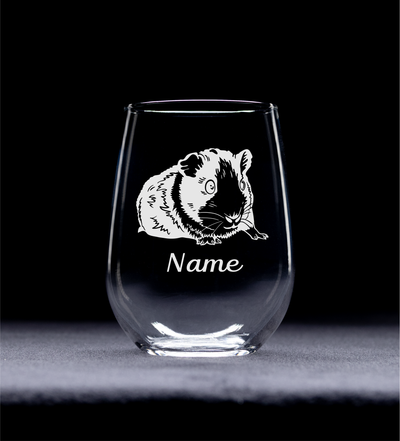 Guinea Pig with Name, 17 oz.  Custom Stemless Wine Glass - Personalized Guinea Pig Themed Gift for Women and Men