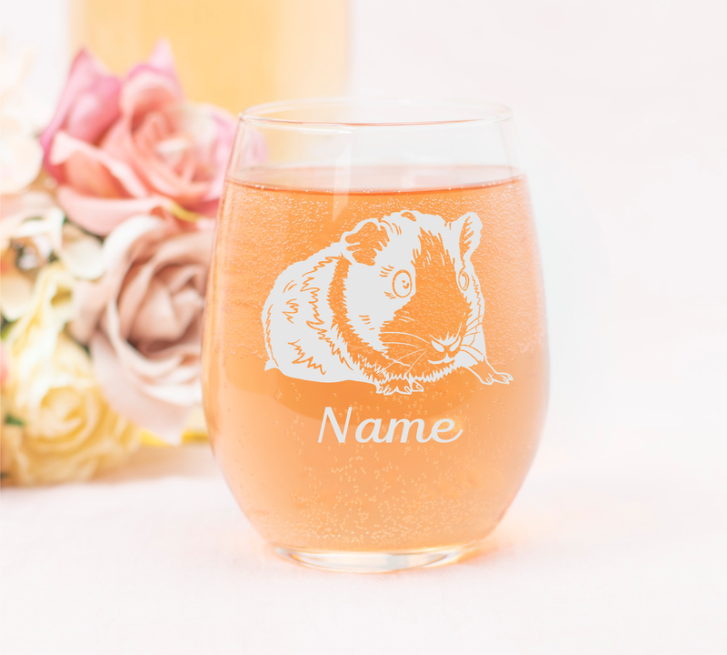Guinea Pig with Name, 17 oz.  Custom Stemless Wine Glass - Personalized Guinea Pig Themed Gift for Women and Men