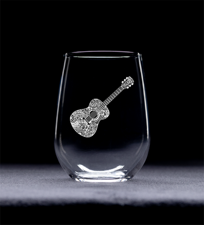 Guitar Stemless Wine Glass - Guitar Themed Gift for Men and Women  17 oz (Style G1)