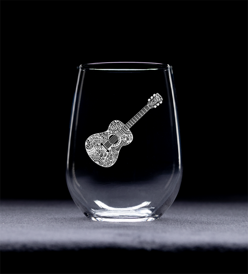 Guitar Stemless Wine Glass - Guitar Themed Gift for Men and Women  17 oz (Style G1)