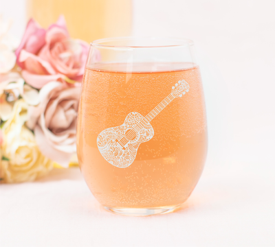 Guitar Stemless Wine Glass - Guitar Themed Gift for Men and Women  17 oz (Style G1)