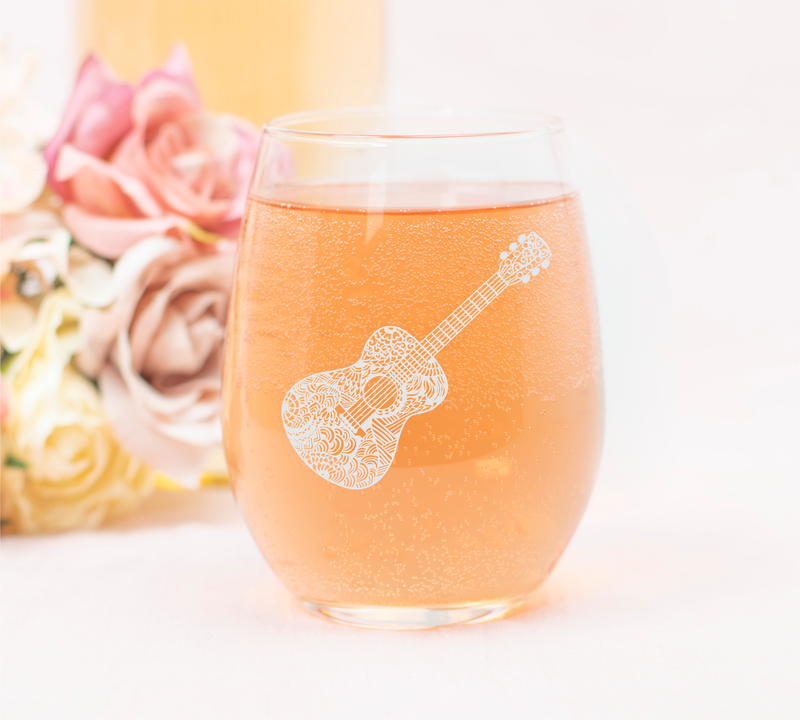 Guitar Stemless Wine Glass - Guitar Themed Gift for Men and Women  17 oz (Style G1)