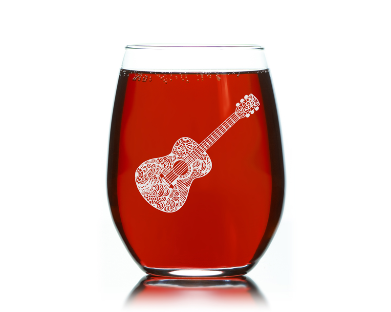 Guitar Stemless Wine Glass - Guitar Themed Gift for Men and Women  17 oz (Style G1)