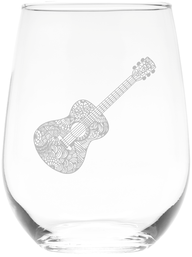 Guitar Stemless Wine Glass - Guitar Themed Gift for Men and Women  17 oz (Style G1)