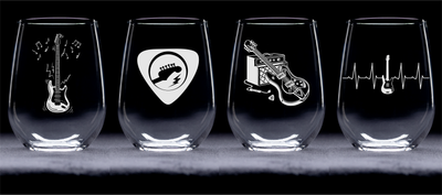 Guitar Stemless Wine Glass Set - Guitar Themed Gift for Women and Men - 4 Pieces