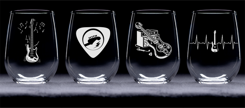 Guitar Stemless Wine Glass Set - Guitar Themed Gift for Women and Men - 4 Pieces