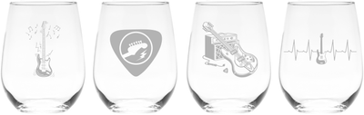 Guitar Stemless Wine Glass Set - Guitar Themed Gift for Women and Men - 4 Pieces