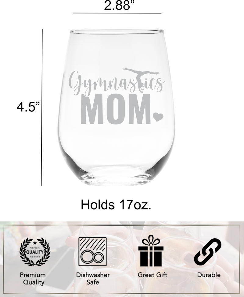 Gymnastics Mom  Stemless Wine glass, 17 oz. - Gift for Mom