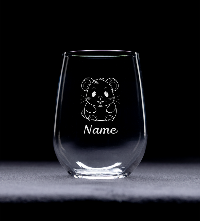 Hamster with Name 17 oz.  Custom Stemless Wine Glass - Personalized Hamster Themed Gift for Women and Men