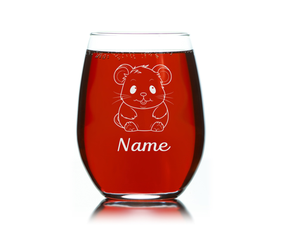 Hamster with Name 17 oz.  Custom Stemless Wine Glass - Personalized Hamster Themed Gift for Women and Men