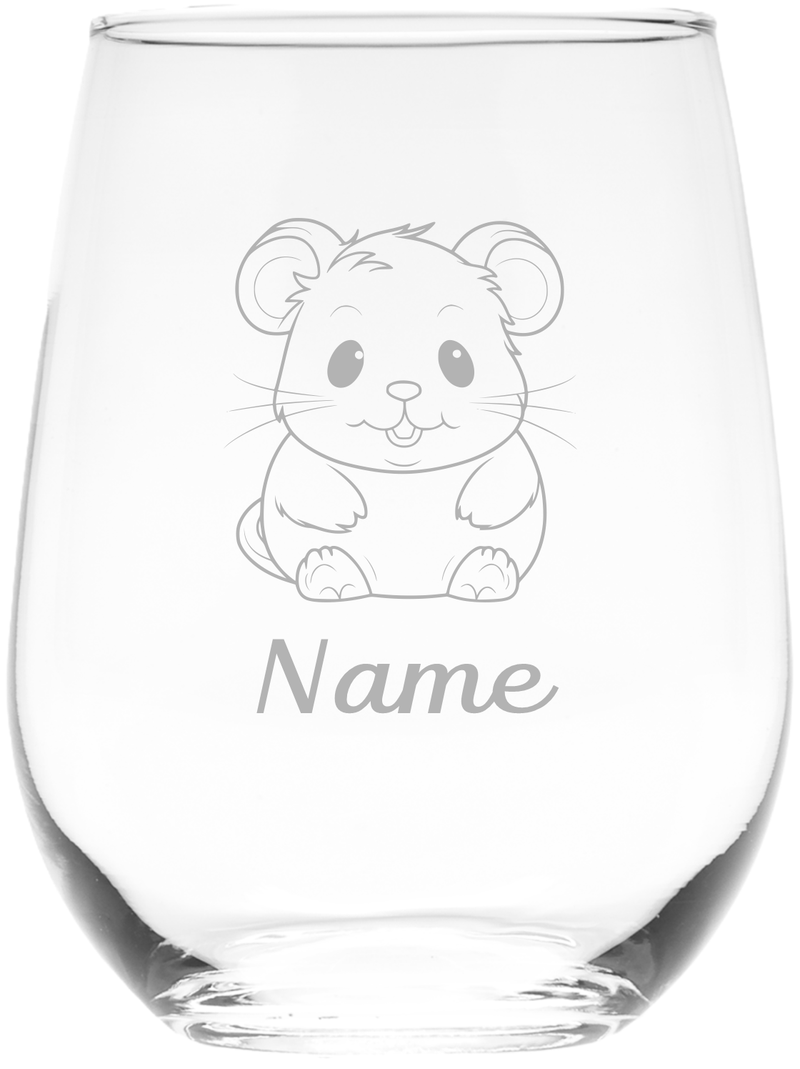 Hamster with Name 17 oz.  Custom Stemless Wine Glass - Personalized Hamster Themed Gift for Women and Men