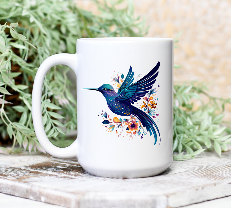 Hummingbird Ceramic Coffee Mug - 15 oz Hummingbird Coffee Mug - Unique Bird Gift for Bird Lovers (H1)