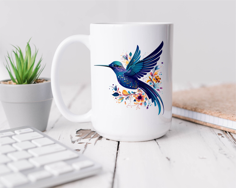 Hummingbird Ceramic Coffee Mug - 15 oz Hummingbird Coffee Mug - Unique Bird Gift for Bird Lovers (H1)