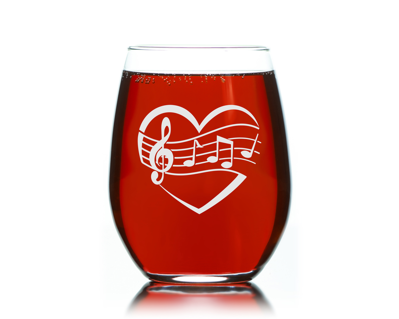 Heart Music Stemless Wine Glass - Gift for Music Lovers for Women and Men - 17 oz.