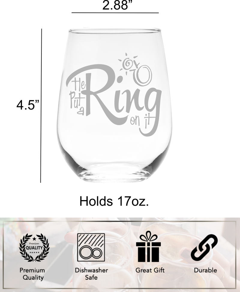 He put a Ring on it 17oz.  stemless wine glass