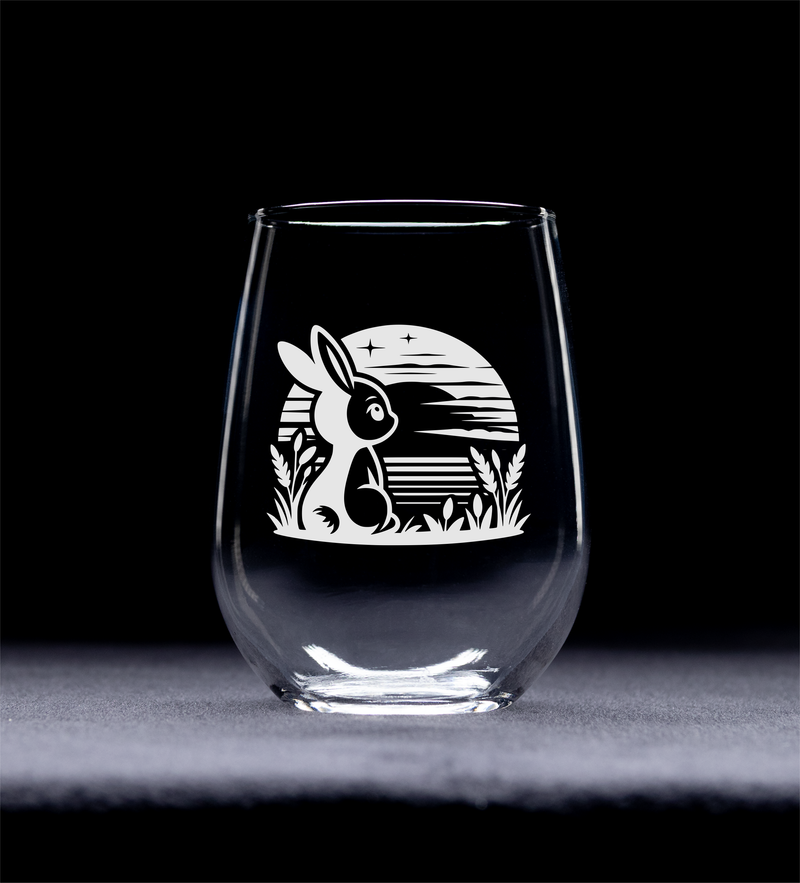 Horizon Bunny Stemless Wine Glass - Decorative Rabbit Design - Bunny Themed Gift for Women and Men - 17 oz.