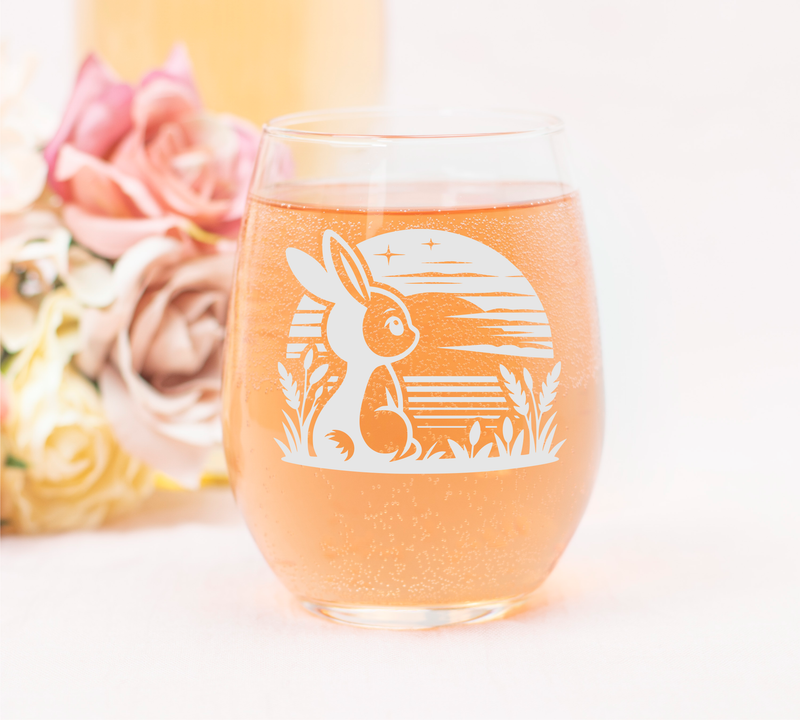 Horizon Bunny Stemless Wine Glass - Decorative Rabbit Design - Bunny Themed Gift for Women and Men - 17 oz.