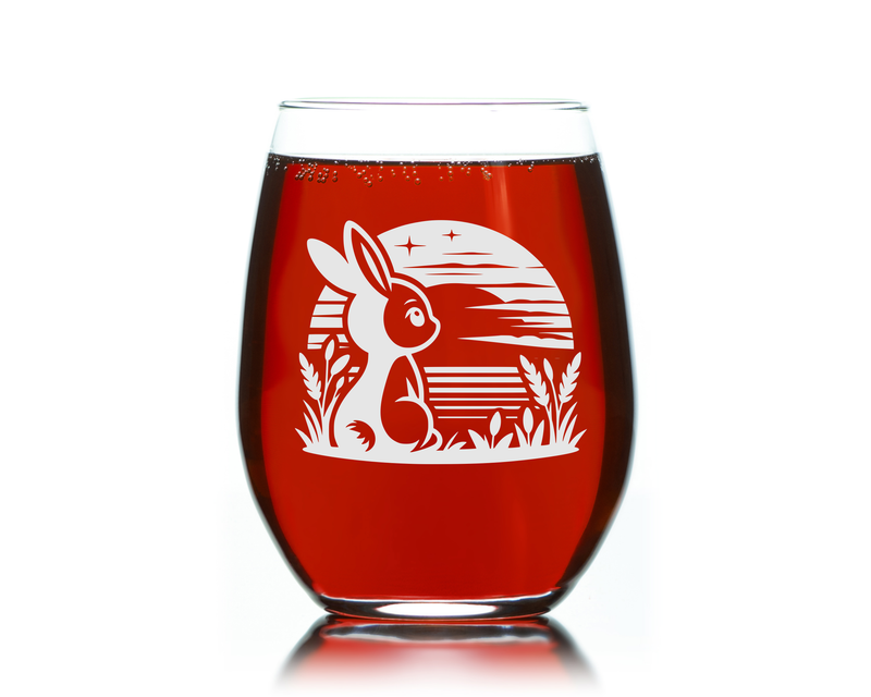 Horizon Bunny Stemless Wine Glass - Decorative Rabbit Design - Bunny Themed Gift for Women and Men - 17 oz.