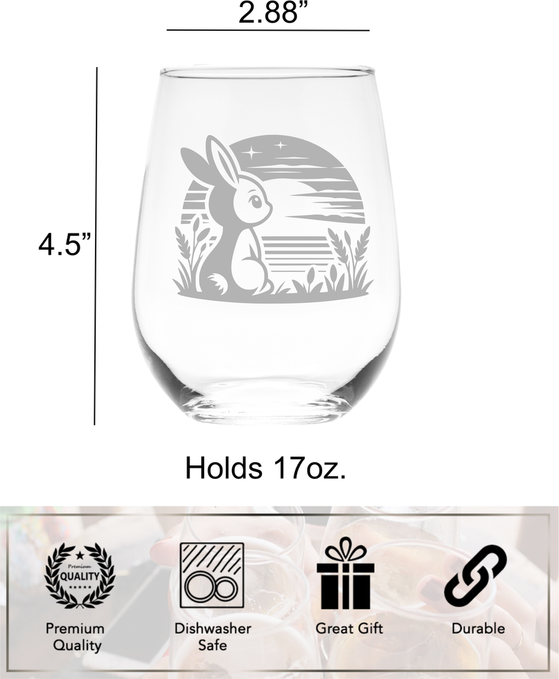 Horizon Bunny Stemless Wine Glass - Decorative Rabbit Design - Bunny Themed Gift for Women and Men - 17 oz.