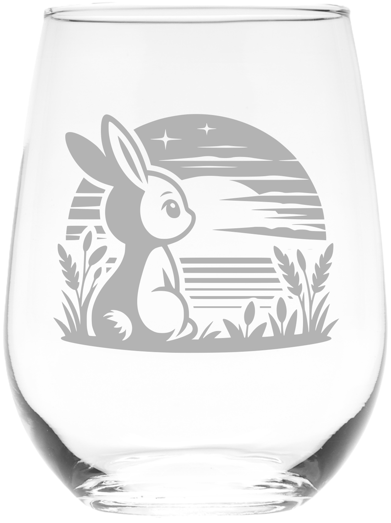 Horizon Bunny Stemless Wine Glass - Decorative Rabbit Design - Bunny Themed Gift for Women and Men - 17 oz.