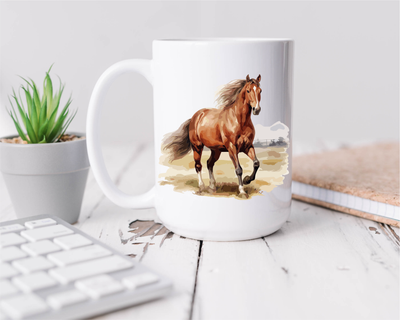 Horse Coffee Mug - Horse Coffee Mug, Ceramic Coffee Mug with Handle, 15 oz