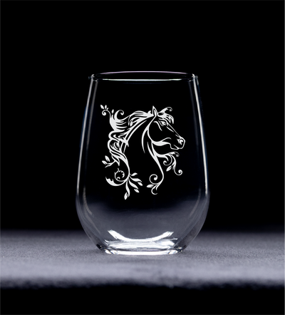 Horse Stemless Wine Glass - Horse Themed Gift for Women and Men - 17 oz. (Style H1)