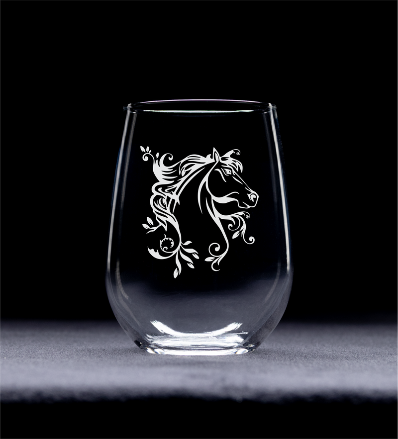 Horse Stemless Wine Glass - Horse Themed Gift for Women and Men - 17 oz. (Style H1)