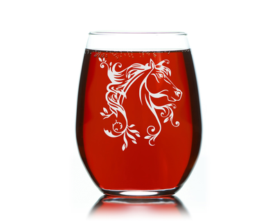 Horse Stemless Wine Glass - Horse Themed Gift for Women and Men - 17 oz. (Style H1)