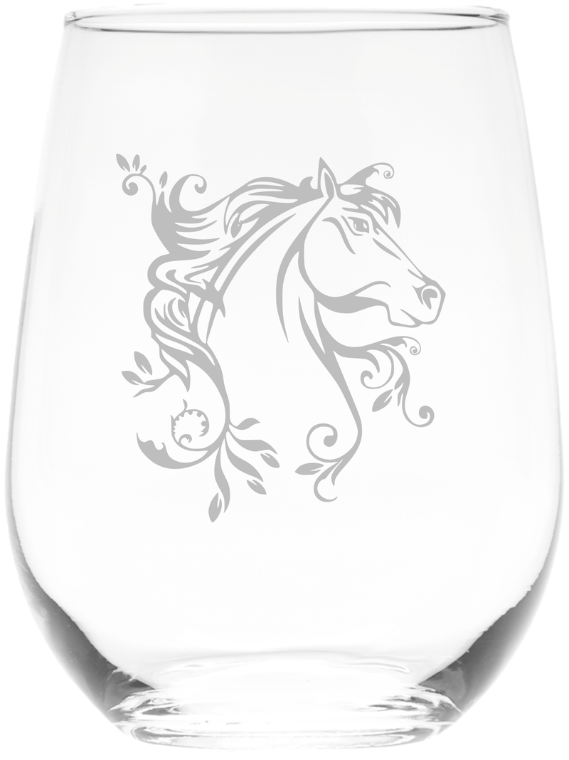 Horse Stemless Wine Glass - Horse Themed Gift for Women and Men - 17 oz. (Style H1)