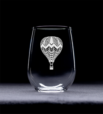 Hot Air Balloon Stemless Wine Glass - Hot Air Balloon Themed Gift for Men and Women -  17 oz.