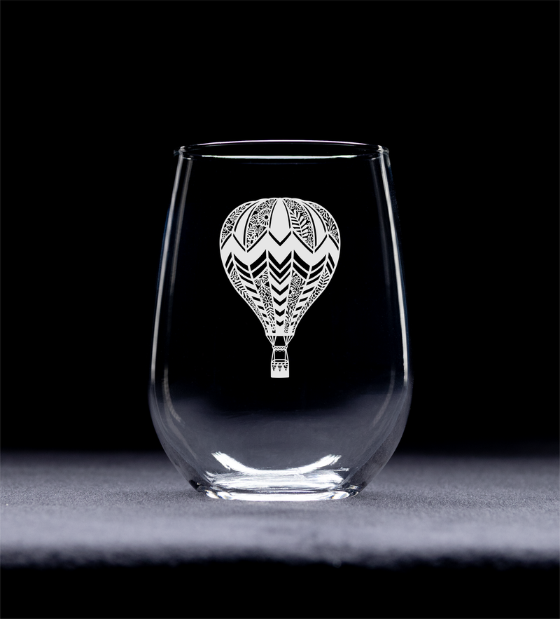 Hot Air Balloon Stemless Wine Glass - Hot Air Balloon Themed Gift for Men and Women -  17 oz.