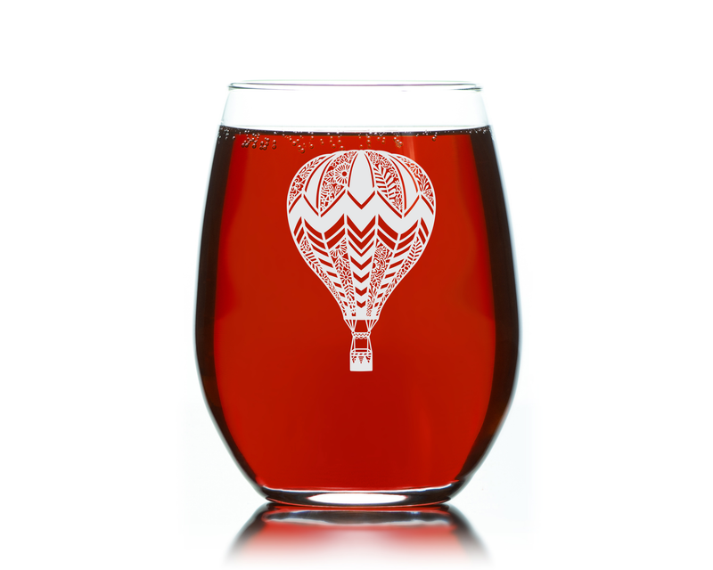 Hot Air Balloon Stemless Wine Glass - Hot Air Balloon Themed Gift for Men and Women -  17 oz.