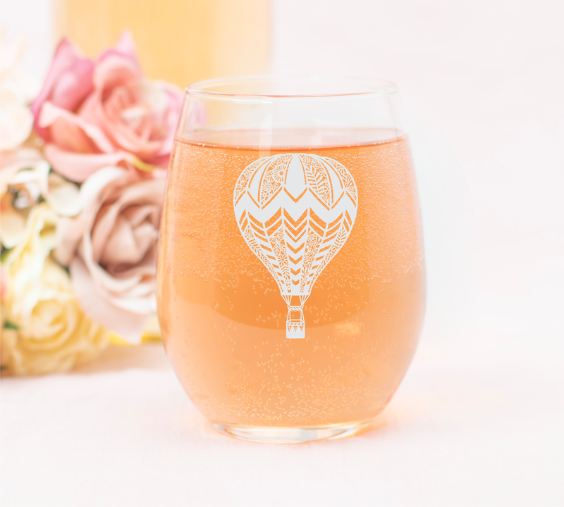 Hot Air Balloon Stemless Wine Glass - Hot Air Balloon Themed Gift for Men and Women -  17 oz.