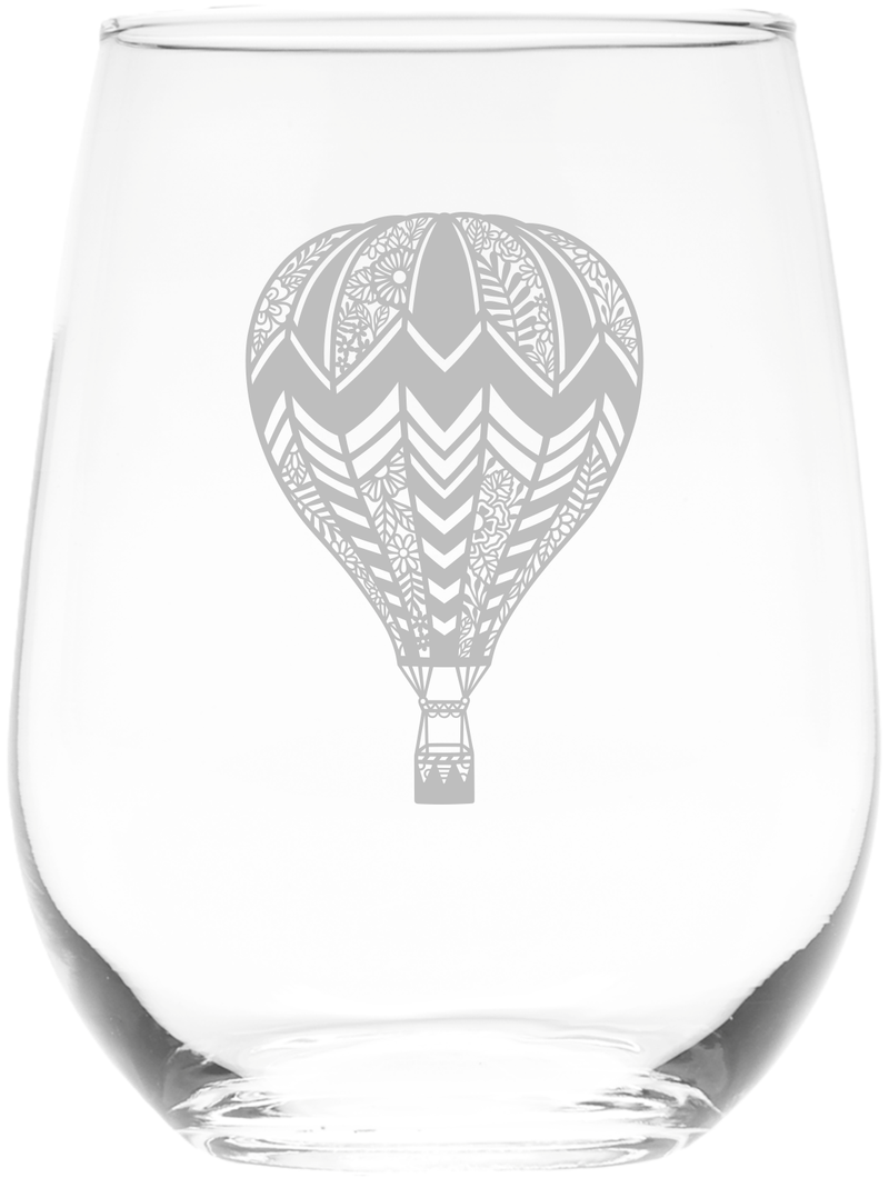Hot Air Balloon Stemless Wine Glass - Hot Air Balloon Themed Gift for Men and Women -  17 oz.