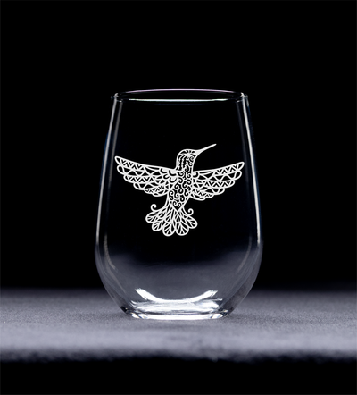 Hummingbird Stemless Wine Glass - Hummingbird Gift for Women and Men - 17 oz. (Style H2)
