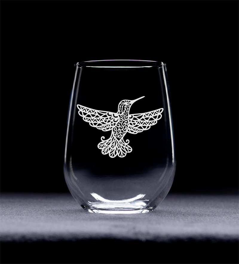 Hummingbird Stemless Wine Glass - Hummingbird Gift for Women and Men - 17 oz. (Style H2)