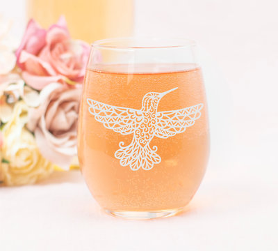 Hummingbird Stemless Wine Glass - Hummingbird Gift for Women and Men - 17 oz. (Style H2)