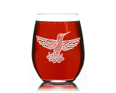 Hummingbird Stemless Wine Glass - Hummingbird Gift for Women and Men - 17 oz. (Style H2)