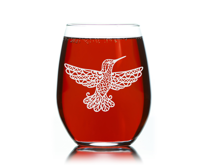 Hummingbird Stemless Wine Glass - Hummingbird Gift for Women and Men - 17 oz. (Style H2)