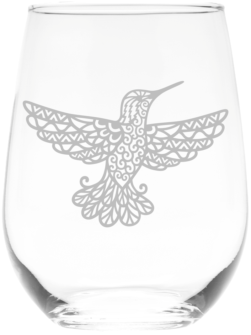 Hummingbird Stemless Wine Glass - Hummingbird Gift for Women and Men - 17 oz. (Style H2)