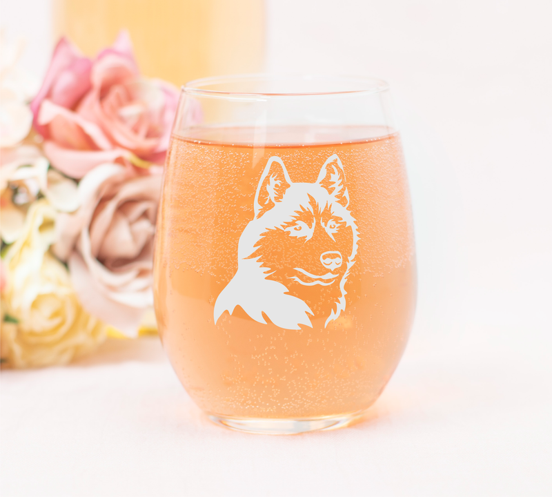 Husky Themed, Dog Stemless Wine Glass - Dog Lover Gift for Men and Women - 17 oz (Style H1)
