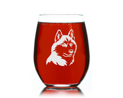 Husky Themed, Dog Stemless Wine Glass - Dog Lover Gift for Men and Women - 17 oz (Style H1)