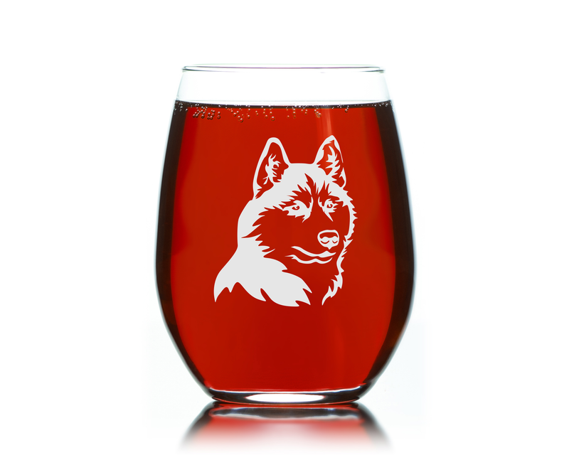 Husky Themed, Dog Stemless Wine Glass - Dog Lover Gift for Men and Women - 17 oz (Style H1)