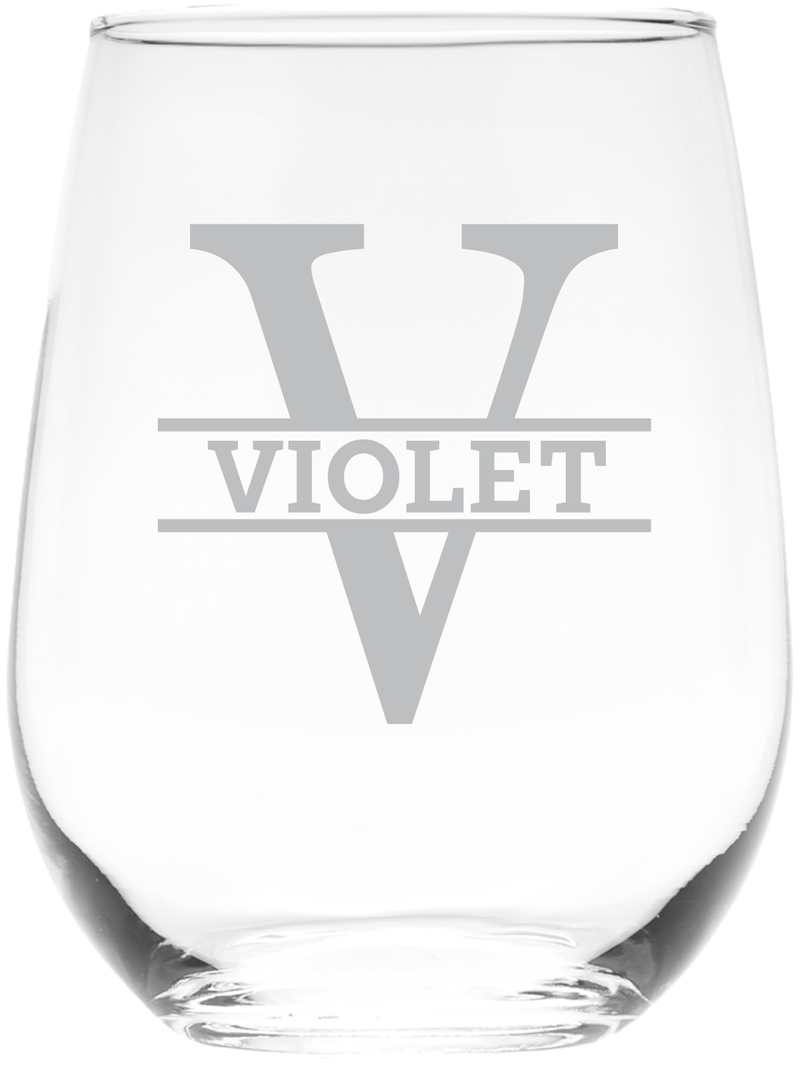 Custom Monogram Initial and Name Stemless Wine Glass -17 oz  -  Groomsman Bridal Wedding Gift for Men and Women