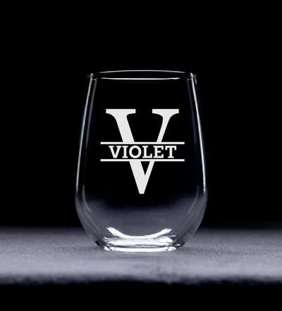 Custom Monogram Initial and Name Stemless Wine Glass -17 oz  -  Groomsman Bridal Wedding Gift for Men and Women