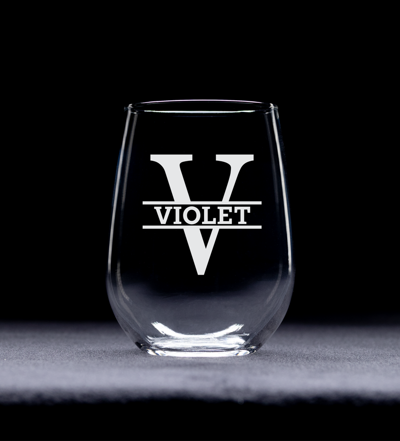 Custom Monogram Initial and Name Stemless Wine Glass -17 oz  -  Groomsman Bridal Wedding Gift for Men and Women