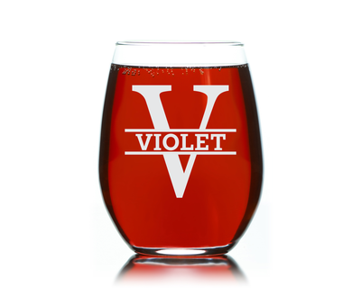 Custom Monogram Initial and Name Stemless Wine Glass -17 oz  -  Groomsman Bridal Wedding Gift for Men and Women