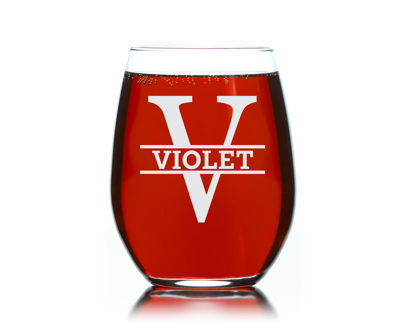 Custom Monogram Initial and Name Stemless Wine Glass -17 oz  -  Groomsman Bridal Wedding Gift for Men and Women