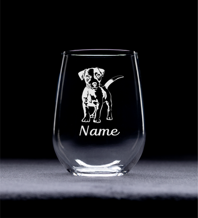 Jack Russell Dog with Name 17 oz.  Custom Stemless Wine Glass - Personalized Jack Russell Dog Themed Gift for Women and Men